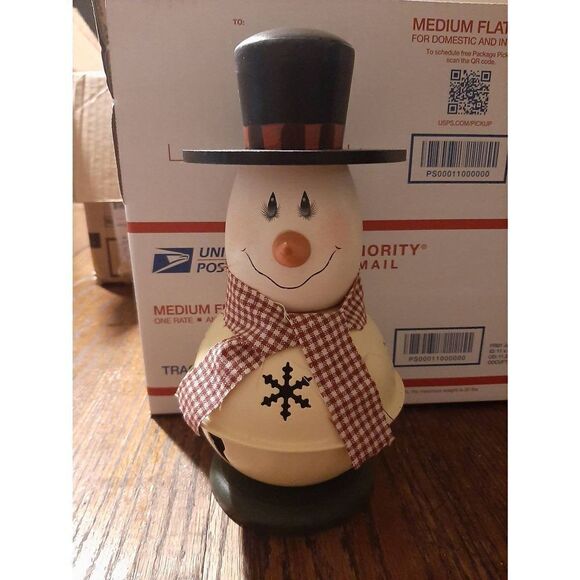 Snowman Bell Farmhouse Christmas Holiday Table Light Decor Ivory Black Burgandy - Picture 1 of 8